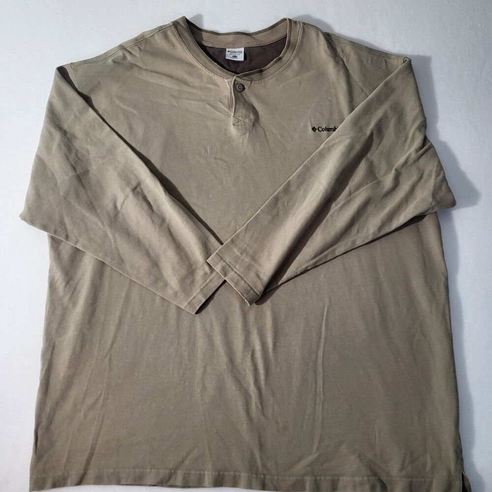 Columbia Garment Dyed Henley Mens Size  4XT Brown Long Sleeve Outdoors Travel